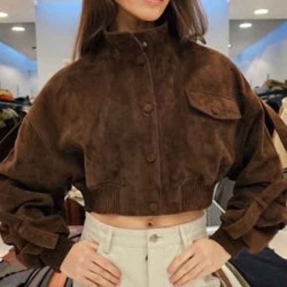 Jackets & Blazers - Stylish Brown Suede Cropped Bomber Jacket